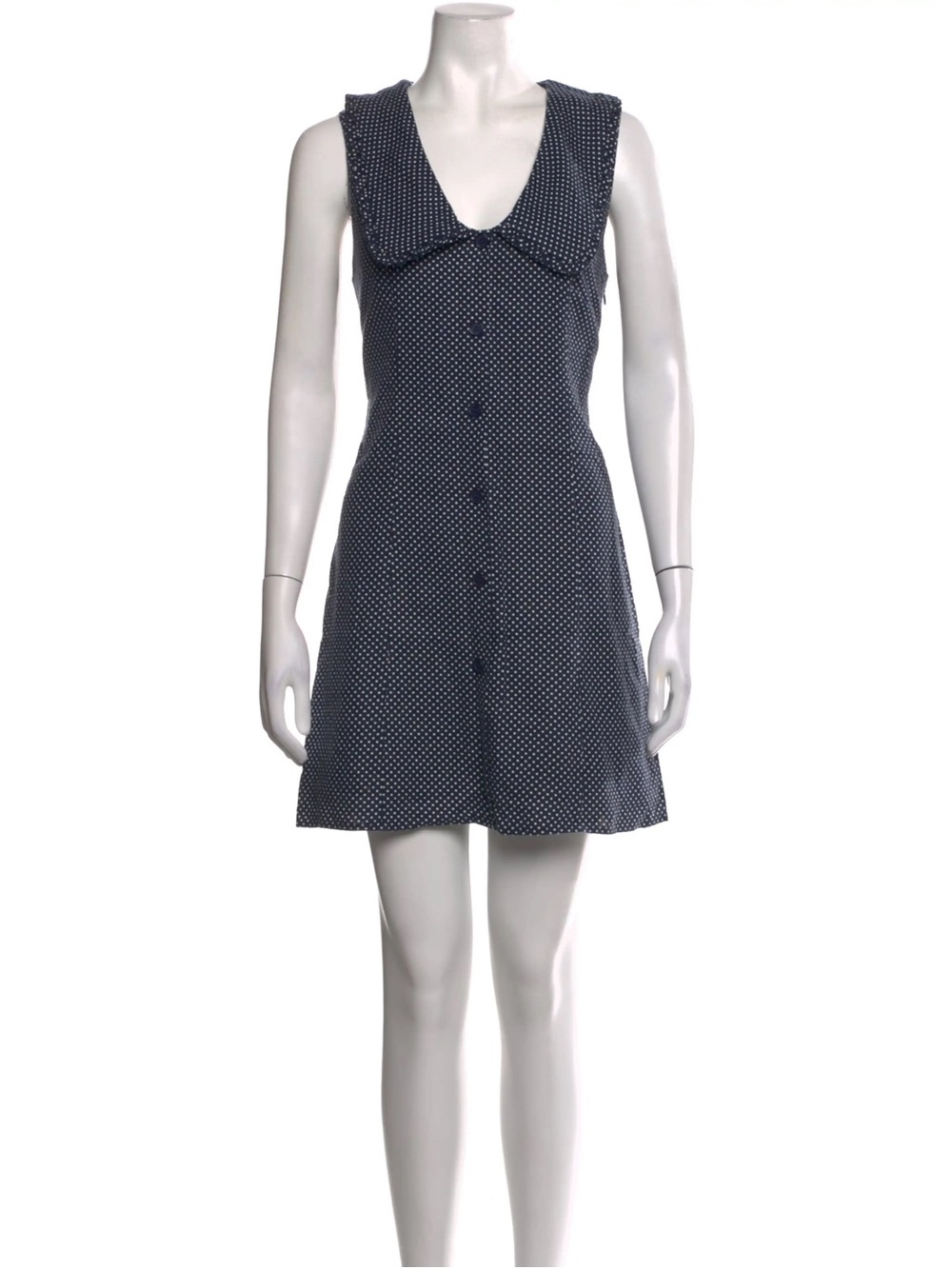 Caroline Constas Croquette Girl Navy and White Polka Dot Sleeveless Button Dress